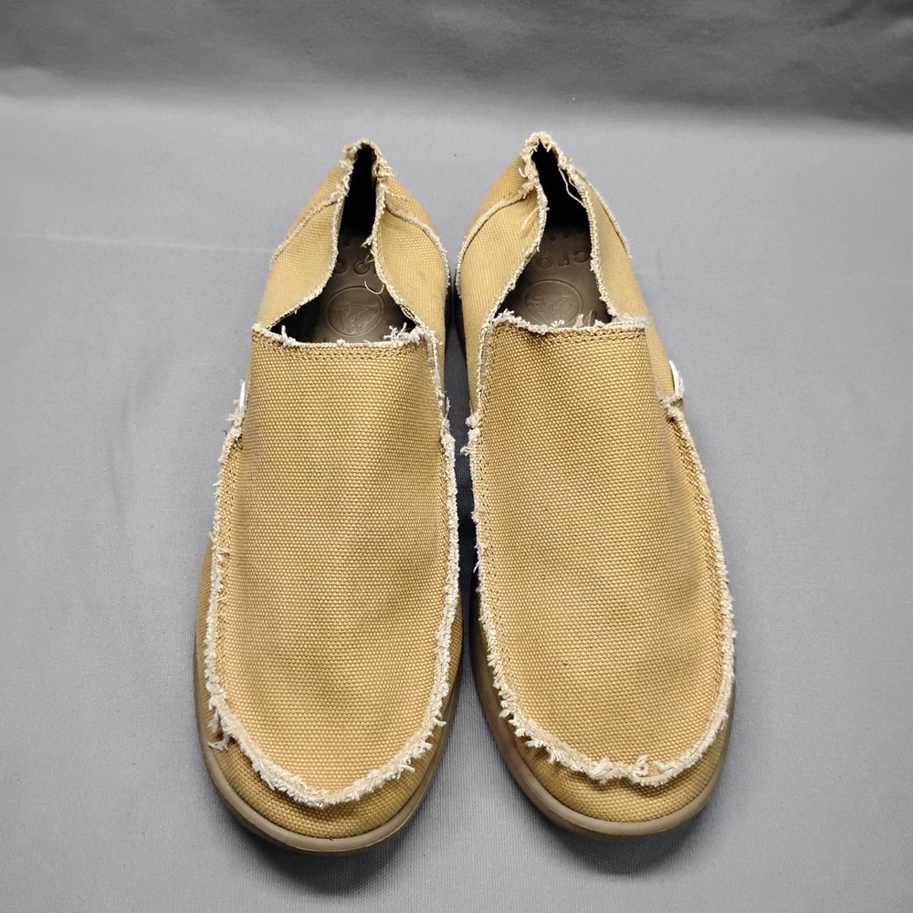 Crocs Santa Cruz Mens Khaki Canvas Slip On Loafers Size 12 - Picture 3 of 10